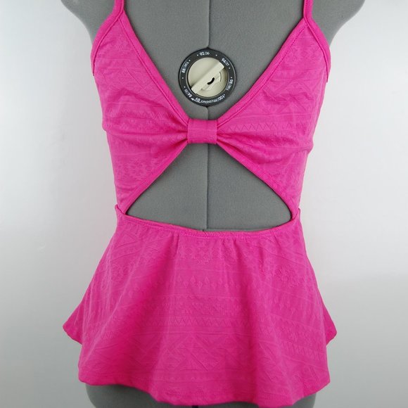 Hot Pink Tribal Peplum Tank Cutout Back Top - Picture 2 of 5
